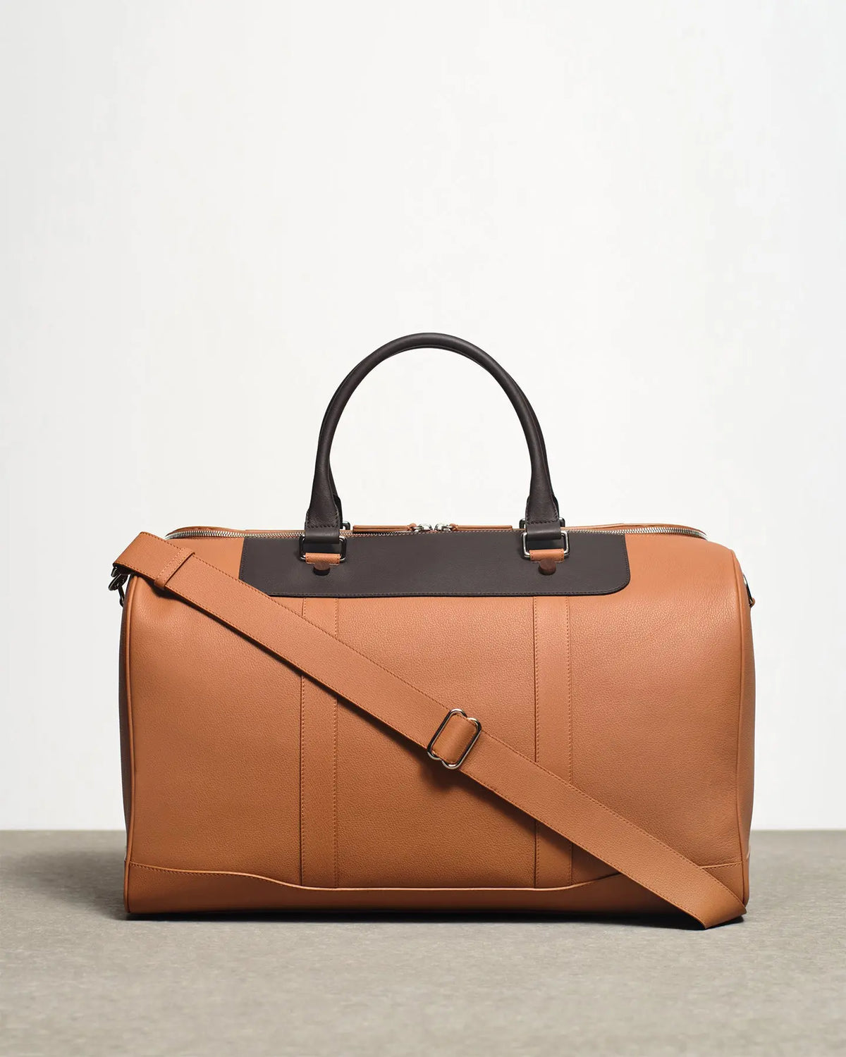Cooper’s duffle bag in honey cacao brown front view