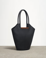 front side view of the garden tote bag in black