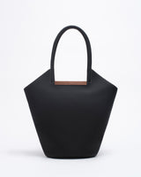 Garden Tote bag in black - contrast stitch featuring a wooden crafted U bar and spacious design for versatile use.