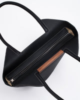 Interior view of Garden Tote bag in black - contrast stitch with zip closure.
