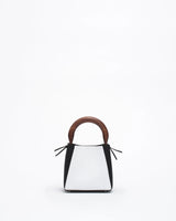 structured leather quinta bag in black and white front view