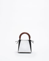 structured leather quinta bag in black and white front view